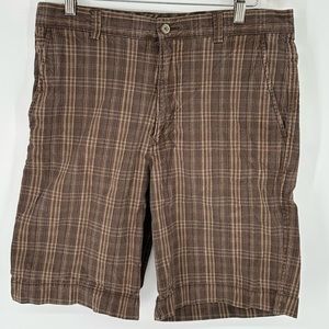 Tommy Bahama Chino Shorts Mens Sz 33 Brown Plaid Silk Blend Marlin W3